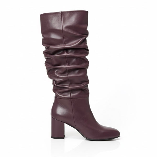Cizme dama bordo din piele naturala cu toc de 7.5 cm, stil mulat, colectia Toamna 2025, Made in Italy.