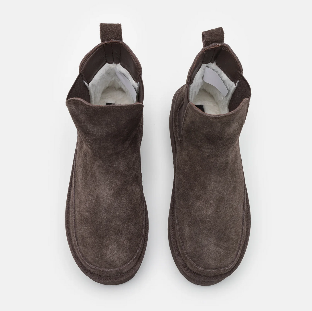 Even&Odd Wide ghete femei cu platforma din piele naturala, ghete din piele întoarsă, detaliu de sus