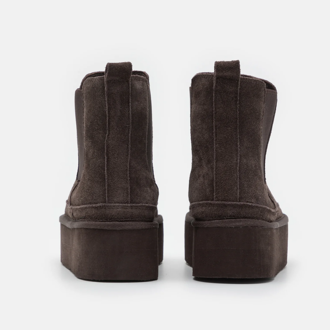 Even&Odd Wide ghete femei cu platforma din piele naturala - vedere din spate, talpă groasă, piele naturală întoarsă.