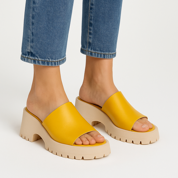 Papuci dama din piele naturala, Portocaliu Mustar-Free People, Winona Wedge Sandal