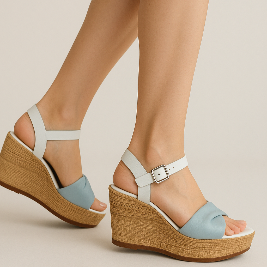 Sandale dama din piele naturala alb/gri cu platforma inalta, made in Italy, Colectia Vara 2025.