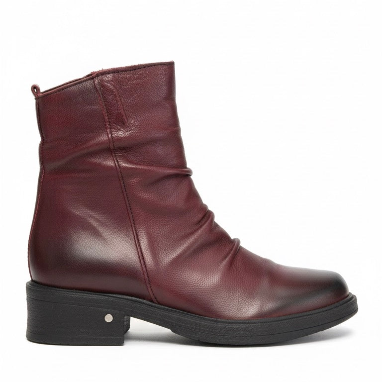 Ghete dama bordo din piele naturala Riccianera, Art 350 Lavato Bordo, inaltime toc 4cm, Made in Italy.