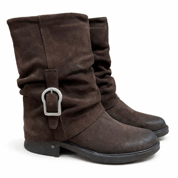 Ghete dama din piele naturala intoarsă, maro-Riccianera, Art 450 Crosta TDM, model elegant si confortabil.