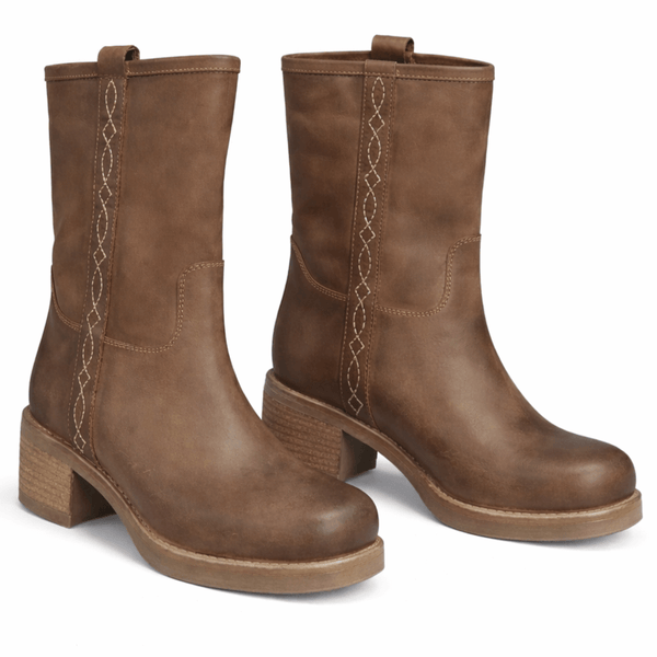 Ghete dama din piele naturala, Maro-NOTRE-V, KI-5849 cu toc de 5 cm, ideale pentru birou si evenimente casual-elegante.