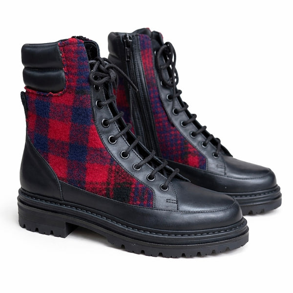 Ghete dama din piele naturala, negru, GALIETI Cortina cu detalii din material carou.