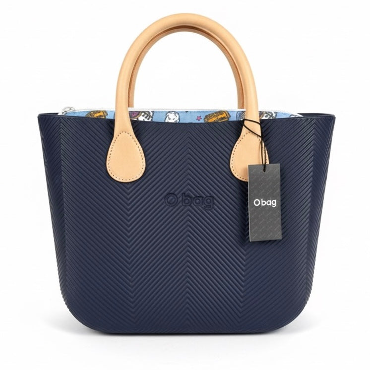 O bag, Geanta de mană pentru dama cu manere detașabile, albastru, din compus termoplastic, colectia Vara 2025.