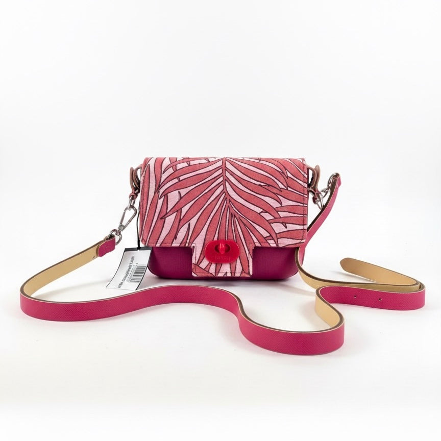 Obag roz geanta de mana cu manere detasabile, design elegant cu motive de frunze.