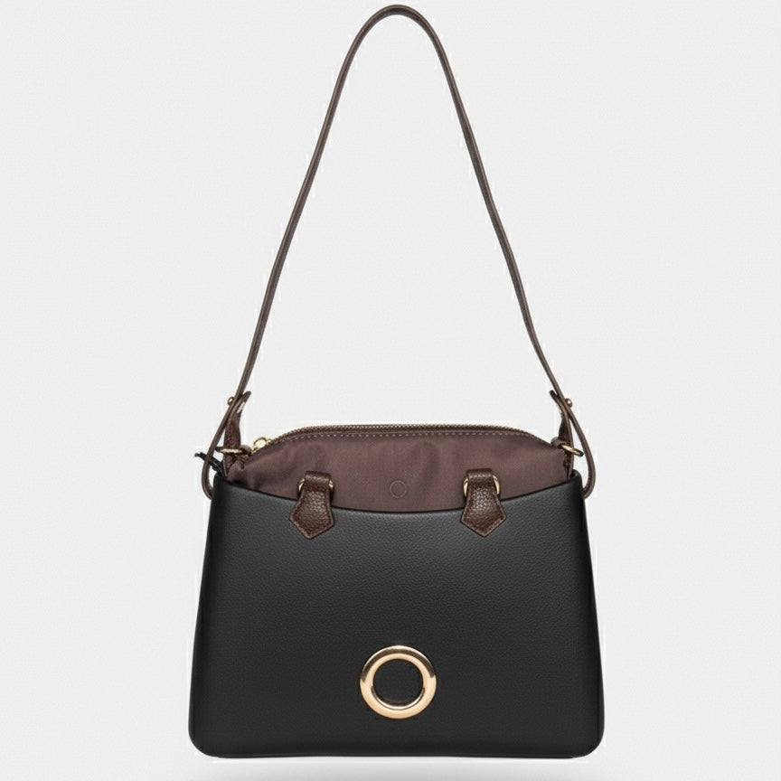 O bag, Geanta de mană medie pentru dama cu manere detașabile, negru - design elegant și practic.