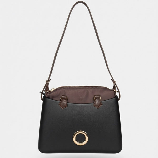 O bag, Geanta de mană medie pentru dama cu manere detașabile, negru - design elegant și practic.