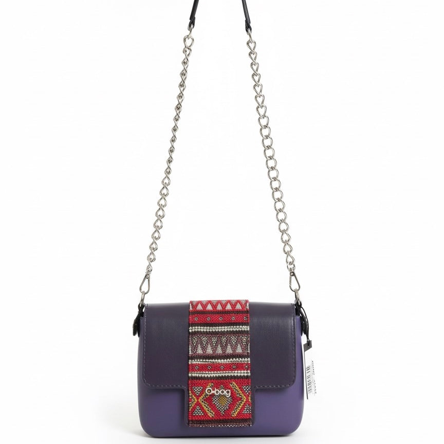 Obag small purple handbag for women with detachable handles and decorative textile flap
