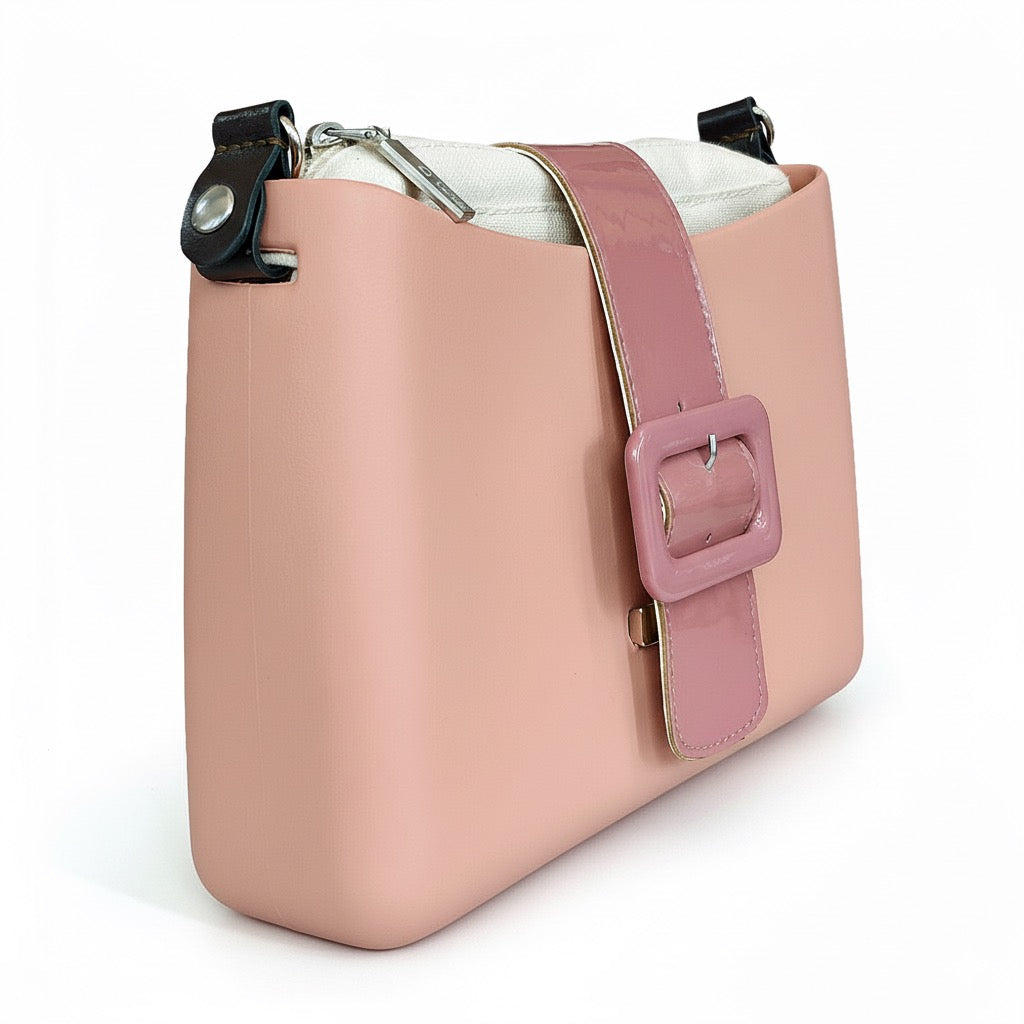 Obag geanta de umar cu bareta detasabila, culoare somon, din material termoplastic, design elegant si practic.