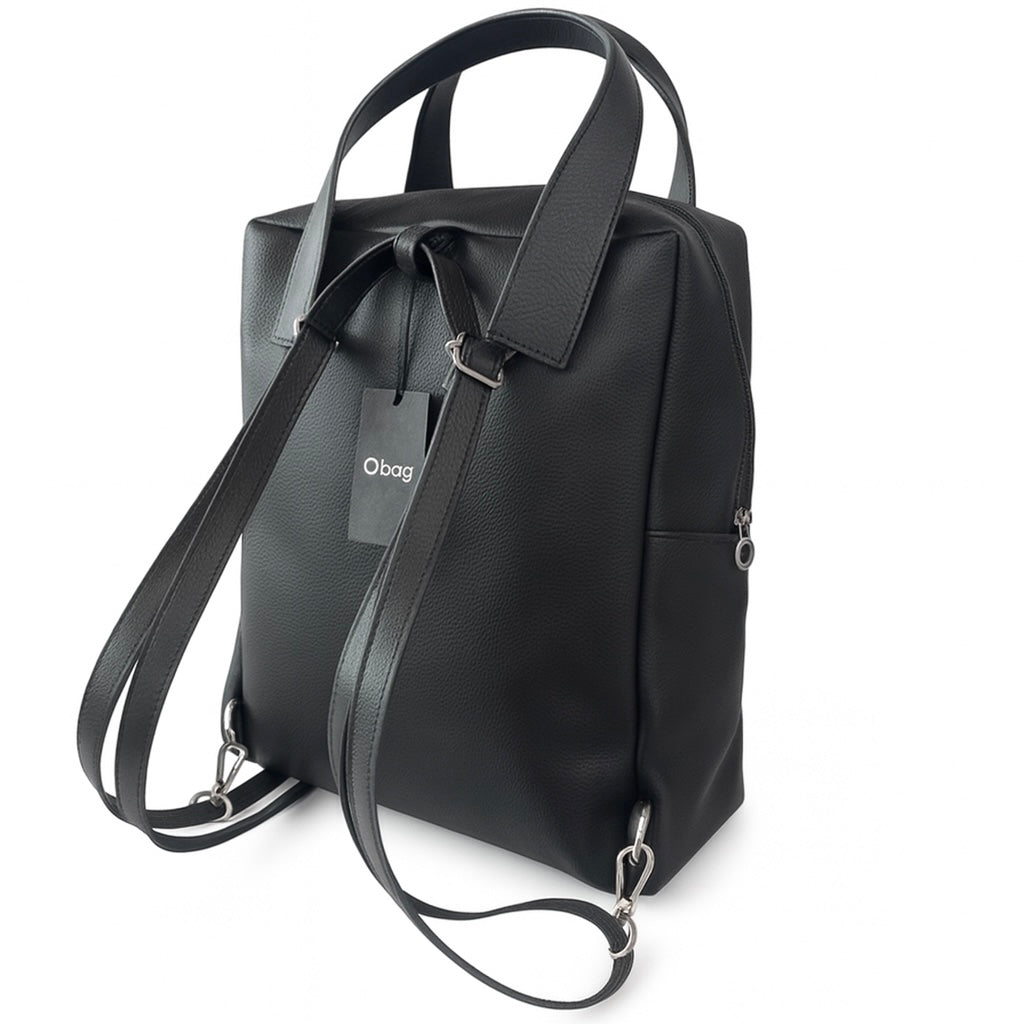 Obag unisex backpack with detachable straps, black, eco-leather, dimensions 43x34x12 cm, from Summer Collection 2025.