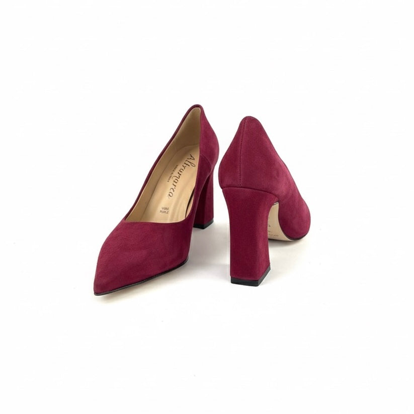 Pantofi dama din piele naturala intoarsa bordo, toc de 1 cm, din colectia Toamna 2024, Made in Italy.