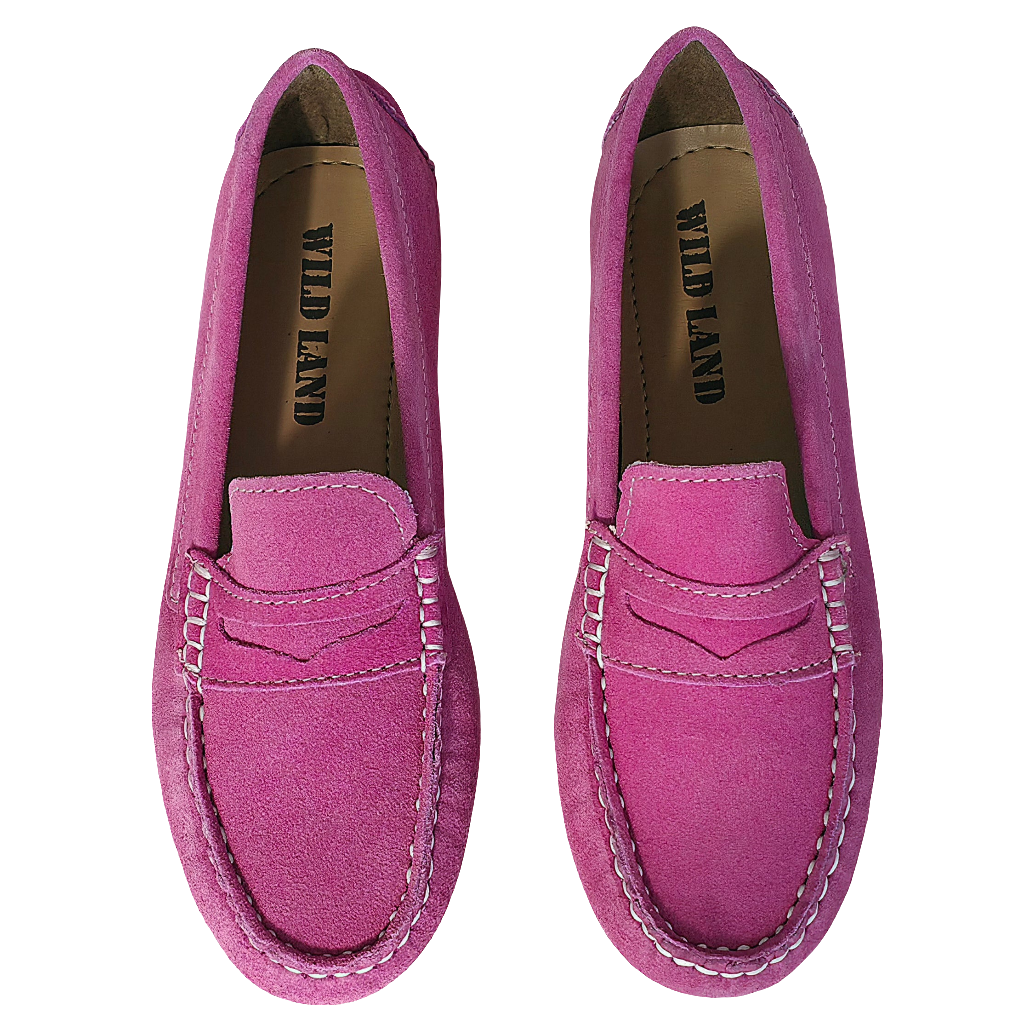 Pantofi dama din piele naturala intoarsa fuxia, WildLand, Indy Cow Suede Pink, colectia Primavara/Vara 2025.
