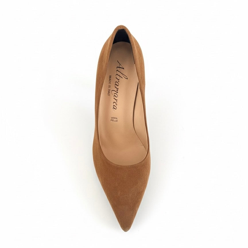 Pantofi dama din piele naturala intoarsa maro Altramarea, inchiriere eleganta pentru Toamna 2024, 8.5 cm toc.