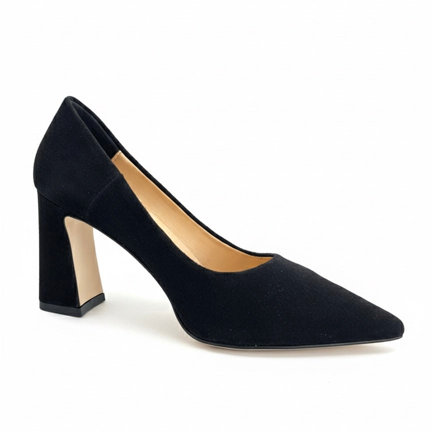 Pantofi dama din piele naturala intoarsa negru cu toc de 8.5 cm, Colectia Toamna 2024, Made in Italy.