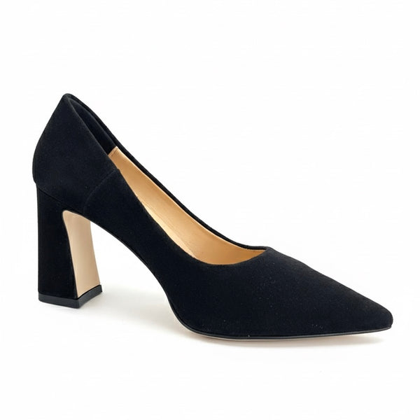 Pantofi dama din piele naturala intoarsa negru cu toc de 8.5 cm, Colectia Toamna 2024, Made in Italy.