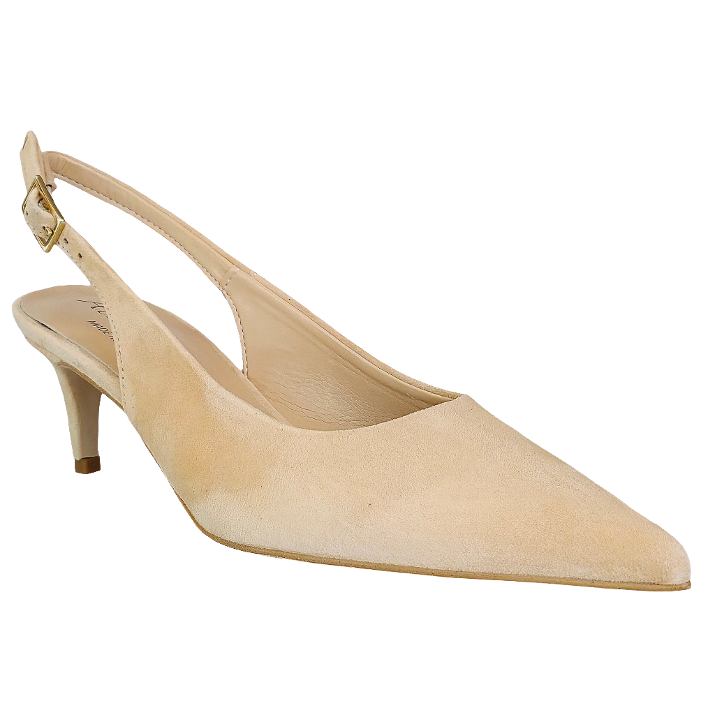 Pantofi dama din piele naturala intoarsa, toc mediu de 5.5 cm, in nuanta bej, din colectia Primavara 2025, Made in Italy.