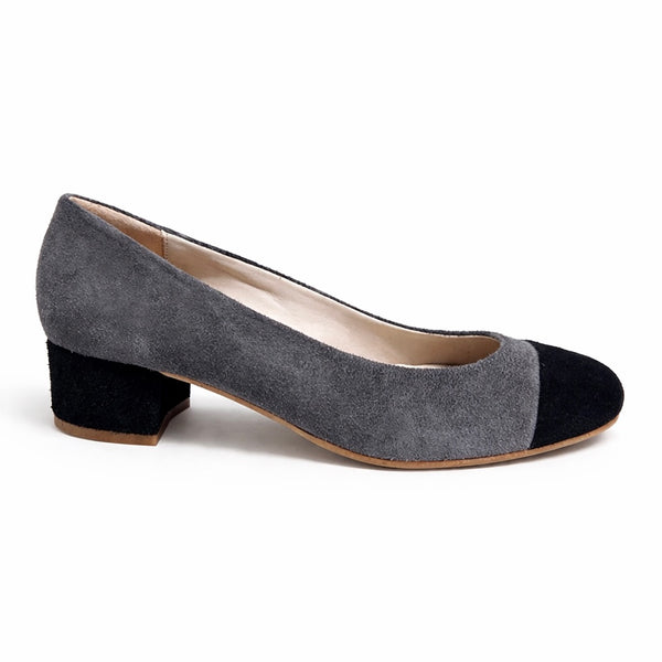 Pantofi dama din piele naturala intoarsa, cu toc mic, gri - KENTIA Antracite, toc de 4 cm, din colectia Toamna 2024.