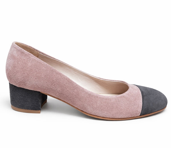 Pantofi dama din piele naturala intoarsa, cu toc mic, roz - KENTIA Rosa, cu toc de 4 cm, din colectia Toamna 2024.