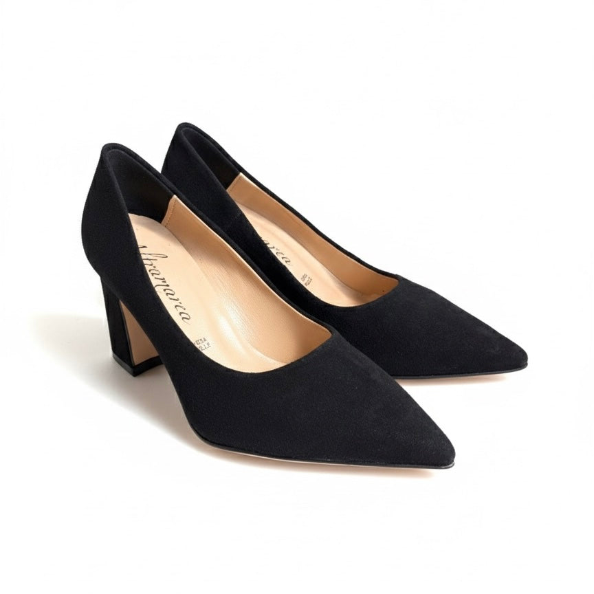 Pantofi dama din piele naturala intoarsa neagra, toc de 8.5 cm, colectia Toamna 2024, Made in Italy.