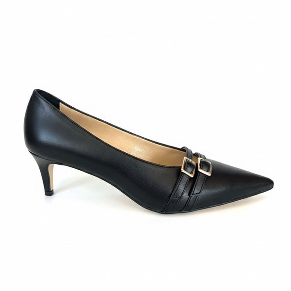 Pantofi dama din piele naturala neagra cu toc de 5.5 cm, model Altramarea, colectia Toamna 2024, made in Italy.