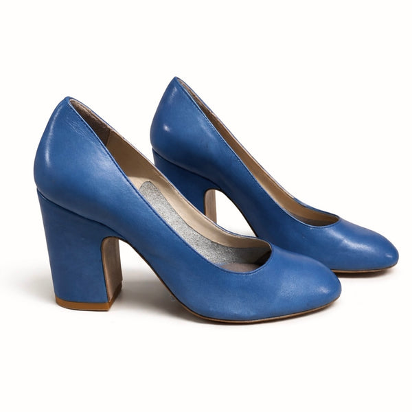 Pantofi dama din piele naturala, cu toc gros, LE PRIVE – pantofi stiletto albastri, toc 9 cm, Made in Italy, eleganti 👠