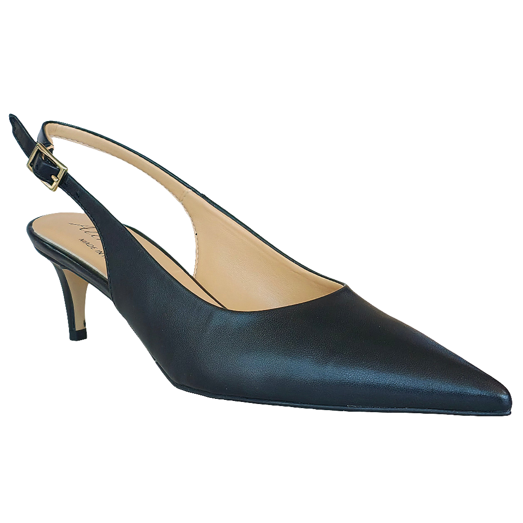 Pantofi dama din piele naturala negri, toc mediu de 5.5 cm, stil elegant, colectia Primavara 2025, fabricate in Italia.
