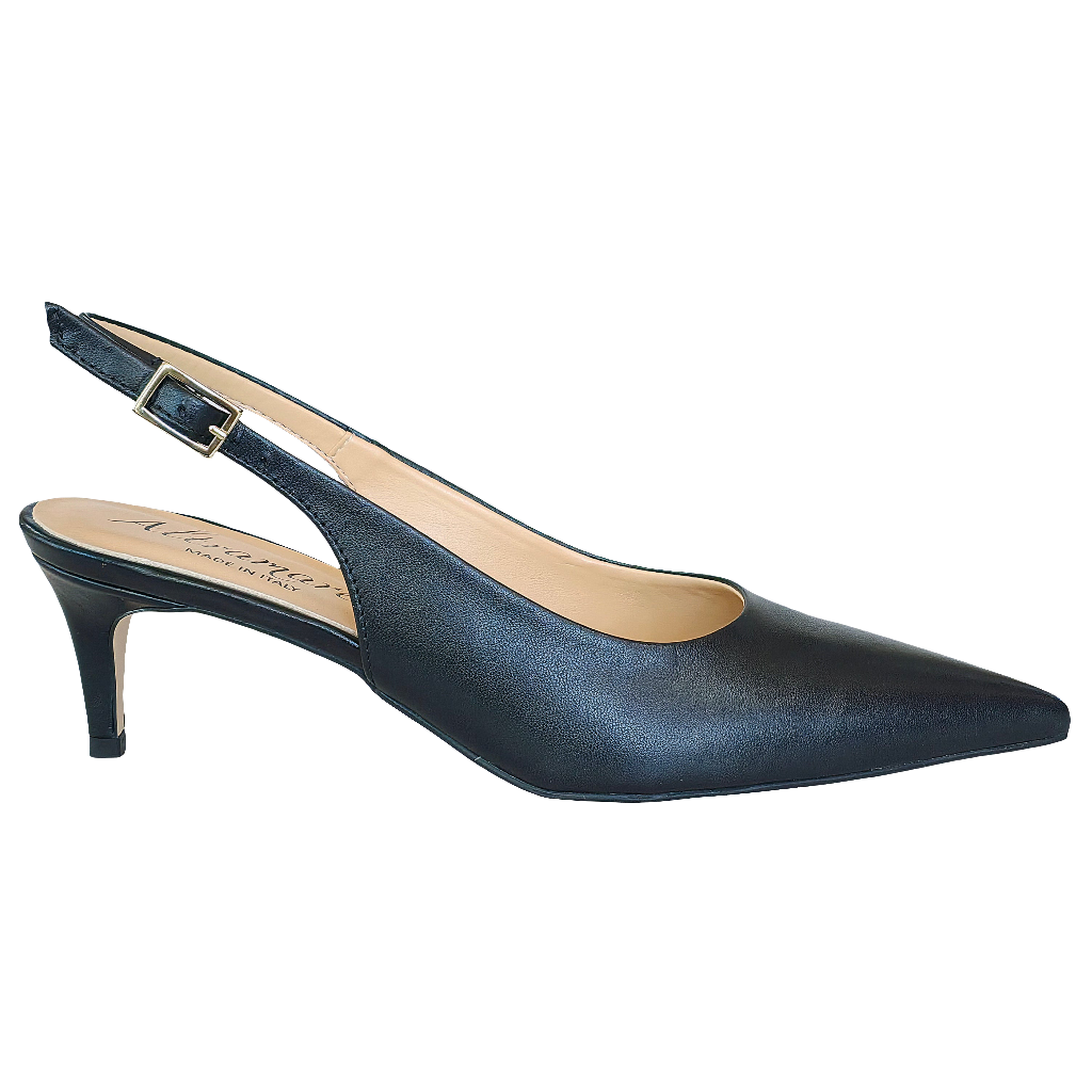 Pantofi dama din piele naturala negri cu toc mediu, stil elegant, tocuri de 5.5 cm, din colecția Primavara 2025.