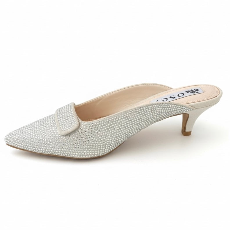 Pantofi dama cu toc mic, argintiu, Osey Sand AG25YES cu strasuri, inaltime toc 5 cm.