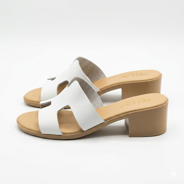 Papuci cu toc din piele naturala, Alb-Made in Italy, H Bianco, R3 - pantofi eleganți cu toc de 5 cm din piele naturală.