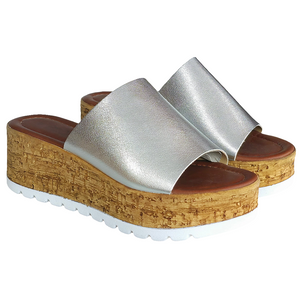 Papuci dama din piele naturala, Argintiu-Cala Violina, VITTORIA Laminato Argento, R 3