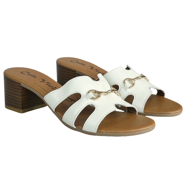 Papuci dama din piele naturala alba, toc de 5 cm, colectia Vara 2025, marca Cala Violina.
