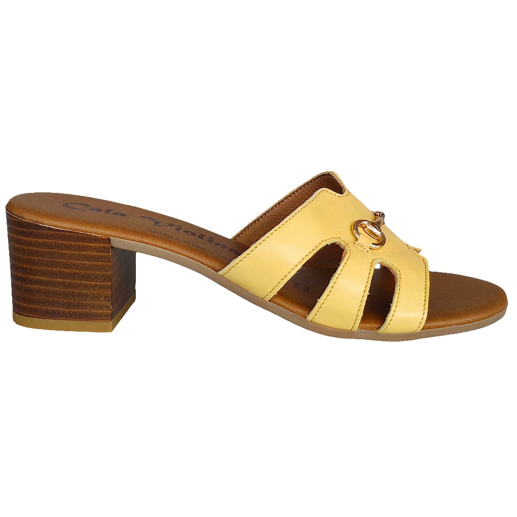 Papuci dama din piele naturala, Bej-Cala Violina, Elvira Giallo, cu toc de 5 cm, recomandat un numar mai mare, Made in Italy.