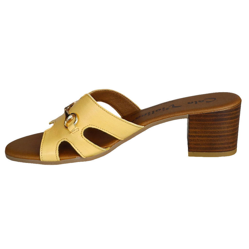 Papuci dama din piele naturala, Bej-Cala Violina, Elvira Giallo, cu toc de 5cm, recomandati pentru vara 2025.