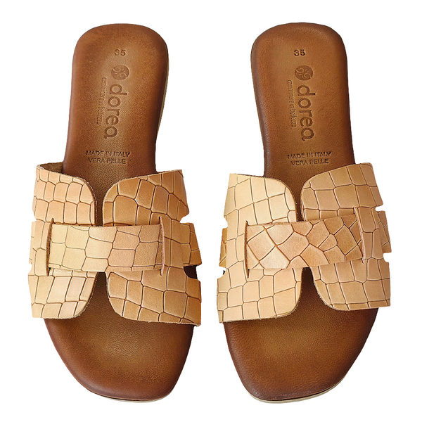 Papuci dama bej din piele naturala, stil elegant, Art B 64 Col Naturale, confortabili, Made in Italy, Colectia Vara 2025.