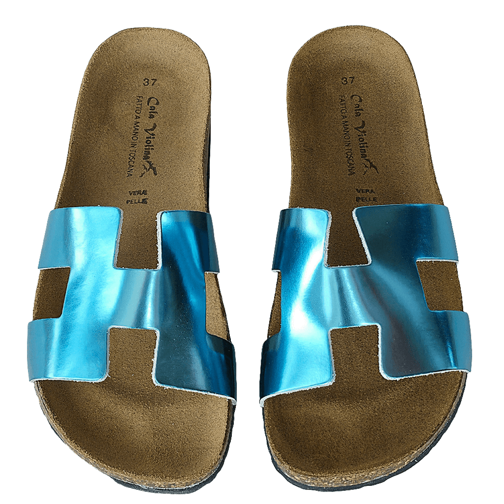 Mami Papuci dama din piele naturala - Bleu sidef Made in Italy