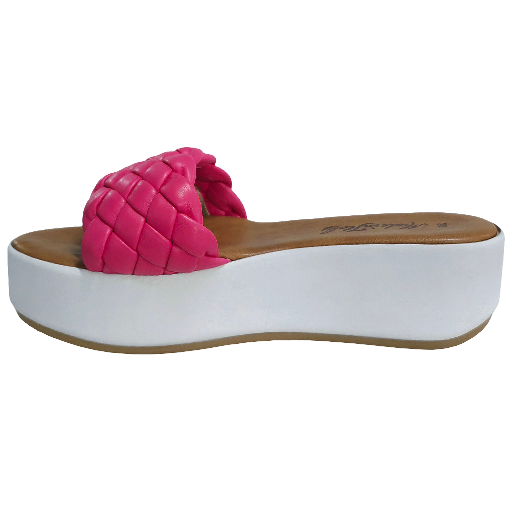 Papuci dama din piele naturala fuxia, stil elegant, cu talpa usoara de 5.5 cm, Made in Italy, Colectia Vara 2025.
