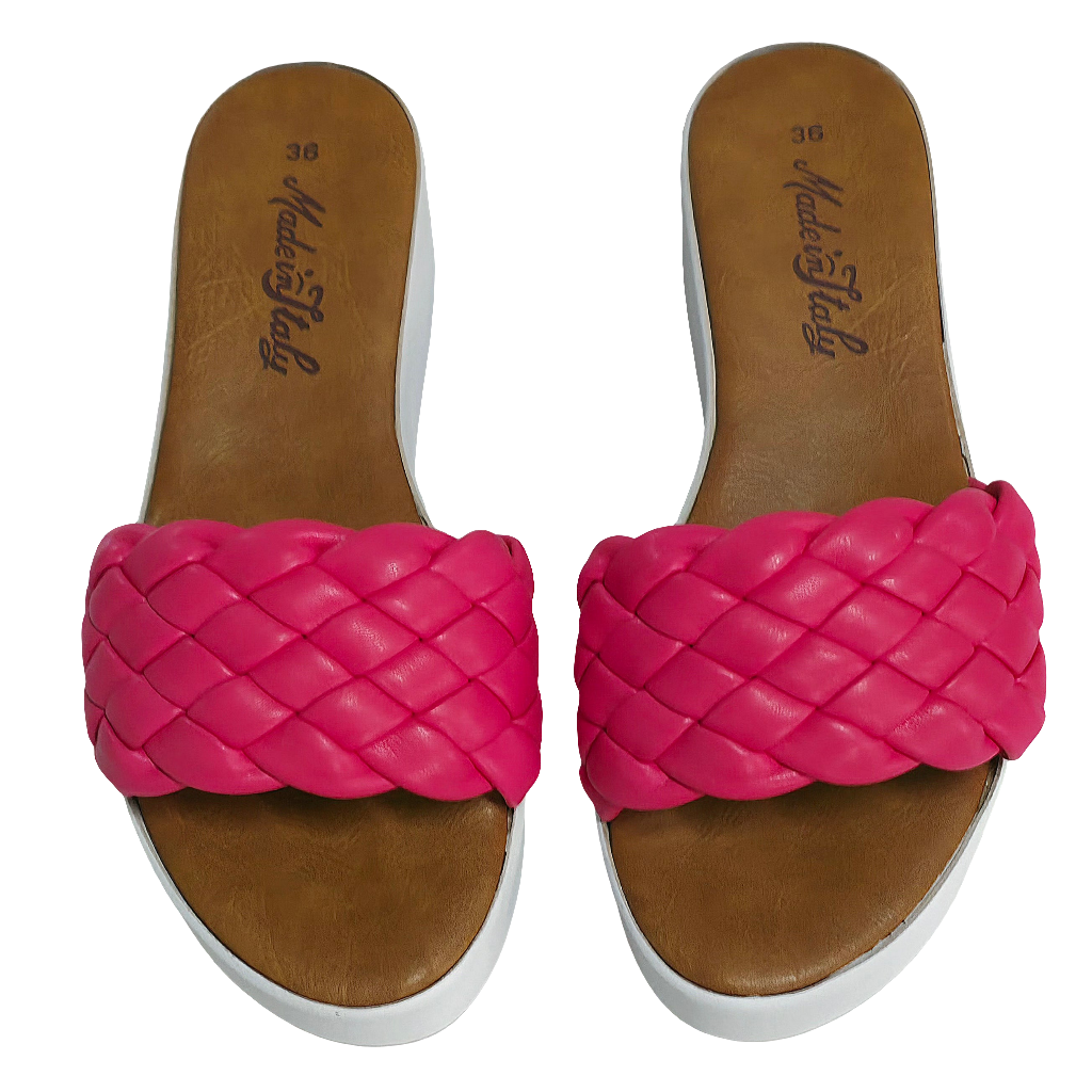 Papuci dama din piele naturala fuxia, stil elegant, talpa usoara de 5.5 cm, Made in Italy, colectia Vara 2025.