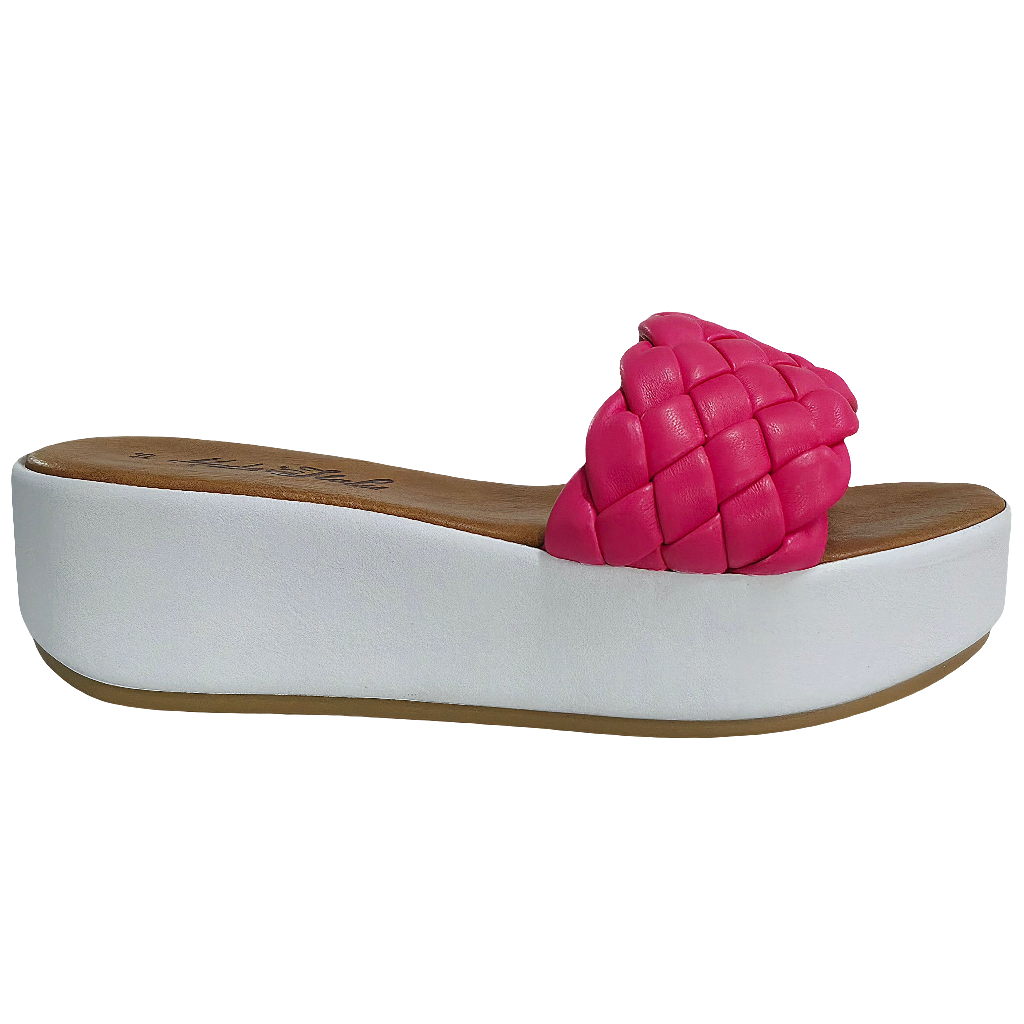 Papuci dama din piele naturala fuxia cu talpa usoara, inaltime 5.5 cm, Made in Italy, colectia Vara 2025.