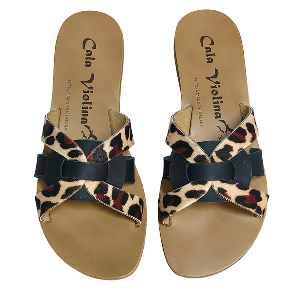 Papuci dama din piele naturala, Leopard, Made in Italy, design elegant, colectia Vara 2025, material de calitate.