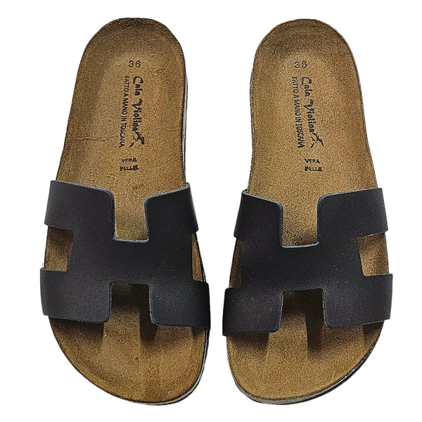 Papuci dama din piele naturala, maro, Made in Italy, Ginevra BK Testa di Moro, colectia Vara 2024, confortabili si eleganti.