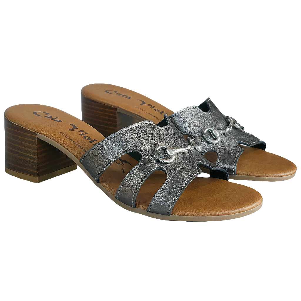 Papuci dama din piele naturala, Metal-Cala Violina, cu toc de 5 cm, fabricati in Italia, colectia Vara 2025.