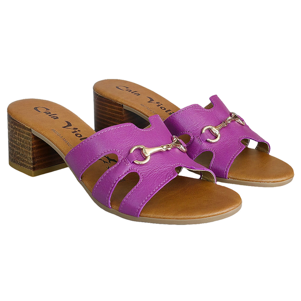 Papuci dama din piele naturala mov fuxia, tocul de 5 cm, marca Cala Violina, colectia Vara 2025, made in Italy.