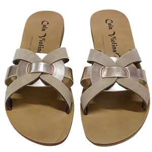 Papuci dama din piele naturala si nabuk, Bej/Somon-Cala Violina, Alice Taupe/Cipria, R4