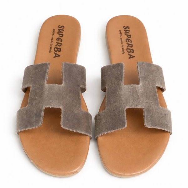 Papuci dama din piele naturala nabuk, Oliv- Superba, H Crazy Oliva, R8 papuci dama vara 2026 piele nabuk Made in Italy