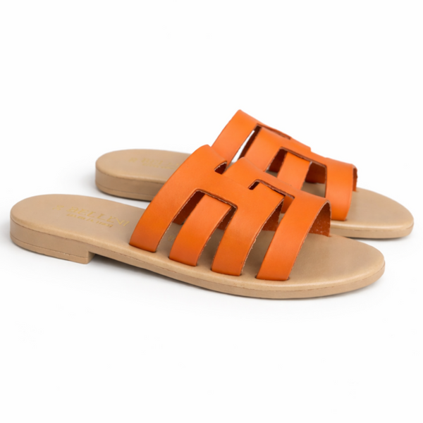 Papuci dama din piele naturala, Portocaliu-Bellini, Art Capri Arancio, R8 papuci portocalii din piele naturala, Made in Italy