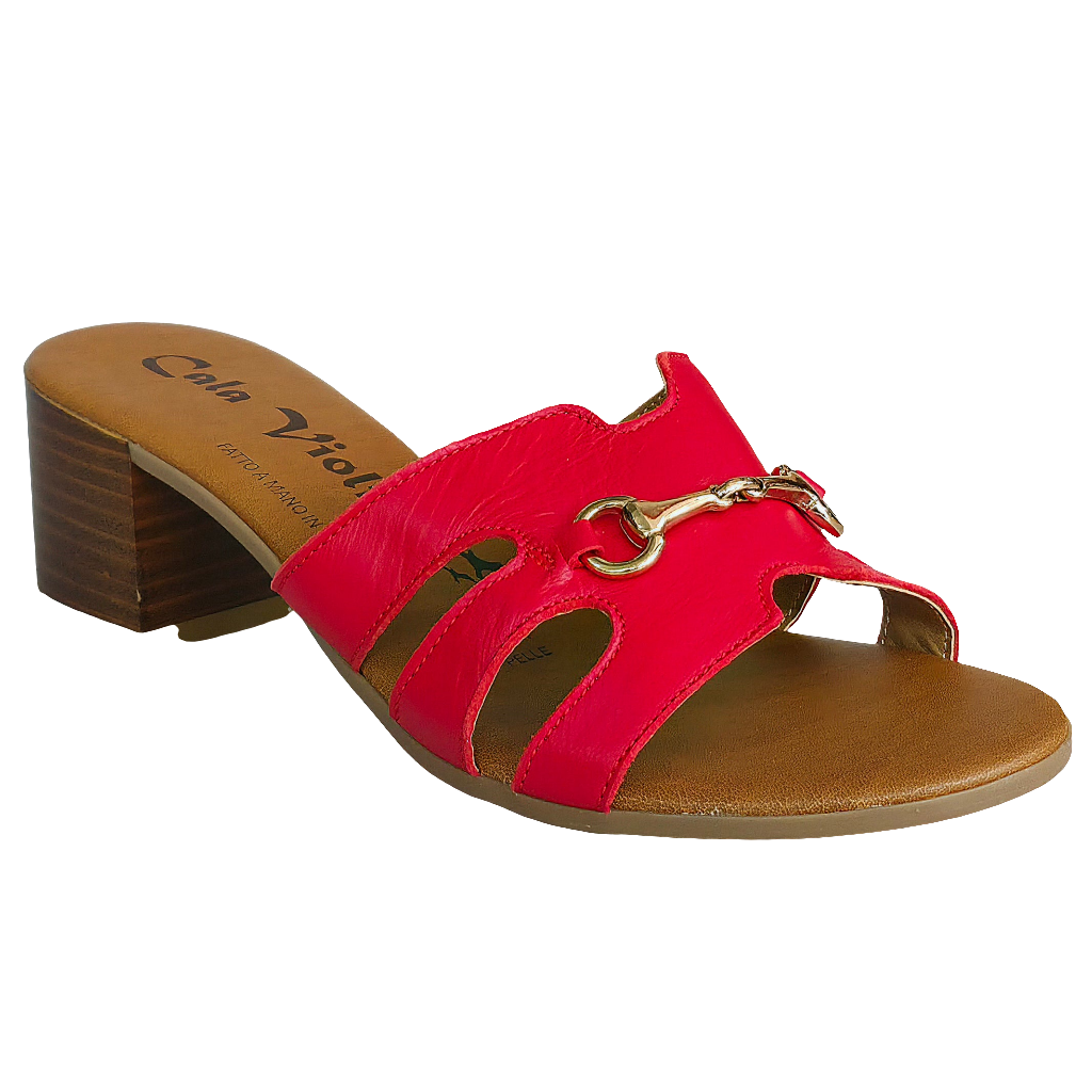 Papuci dama din piele naturala rosii, Rosso-Cala Violina, cu toc de 5 cm, perfecta pentru vara 2025.