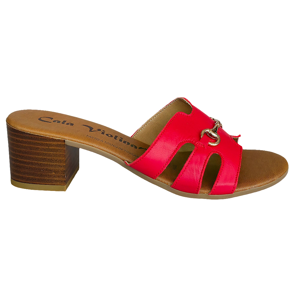 Papuci dama din piele naturala rosii, cu toc de 5 cm, din colectia Vara 2025, Elvira Rosso.