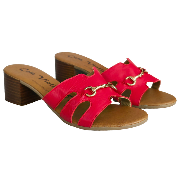 Papuci dama din piele naturala Rosso-Cala Violina, toc de 5 cm, ideal pentru vara 2025, fabricati in Italia.
